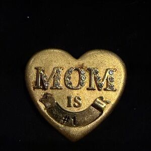Vintage Mom is # 1 Heart Shaped Brooch Pin Gold Tone Mother Love Rhinestone